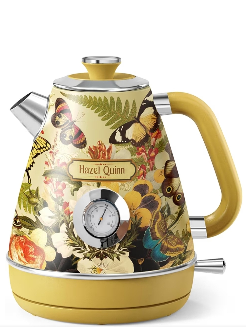 Hazel Quinn NWT Cordless Retro Teapot With Thermometer Stainless Steel In Floral
